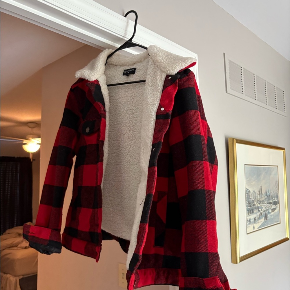 Red and Black Plaid Sherpa Jacket
